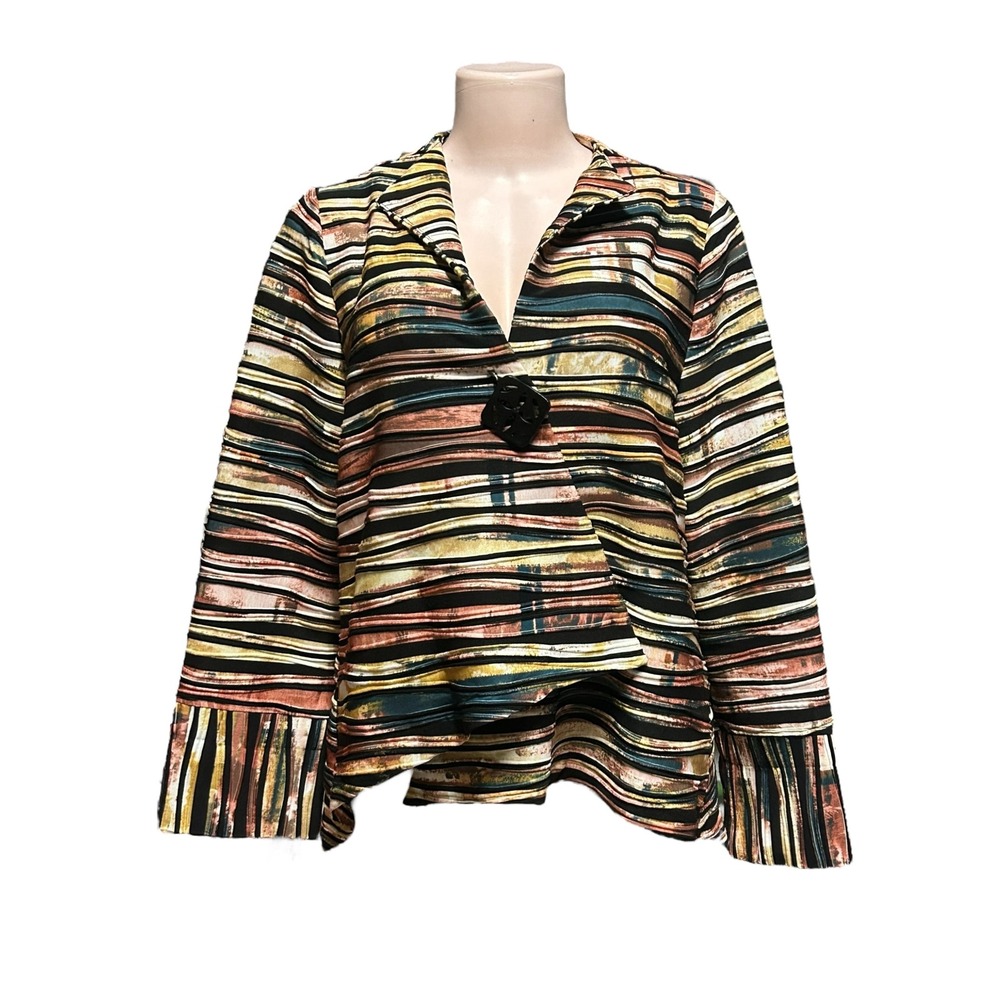 IC Abstract Print Blouse Artsy Button Up Long Sleeve Multicolor Top M